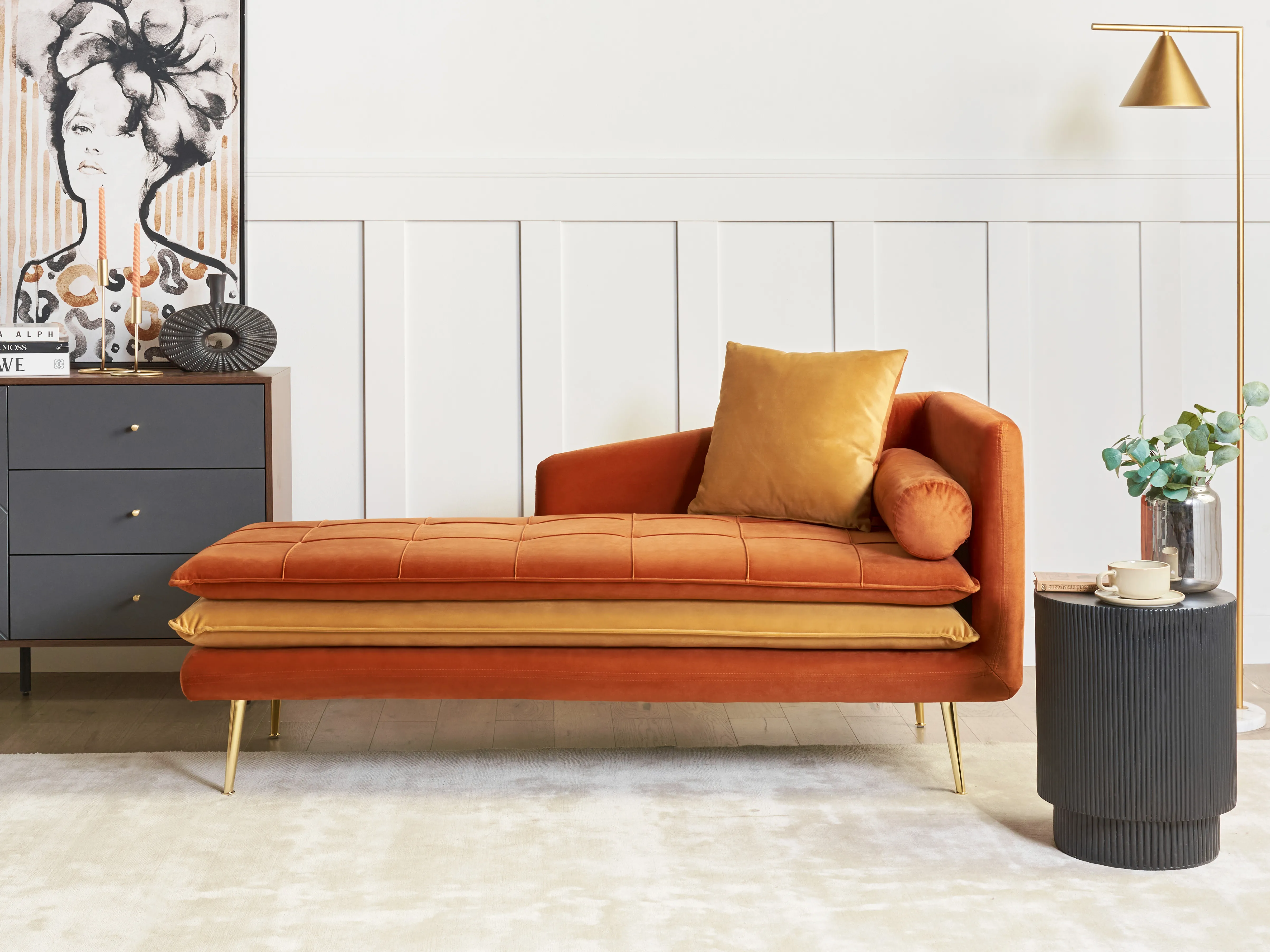 Right-Hand Chaise Longue GONESSE Velvet Orange
