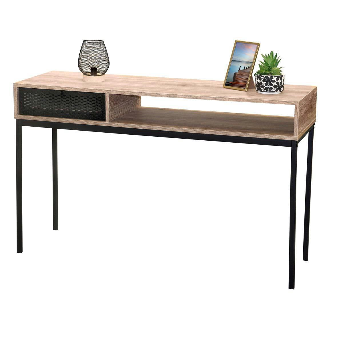 SOHO - Console bois grillage métal noir