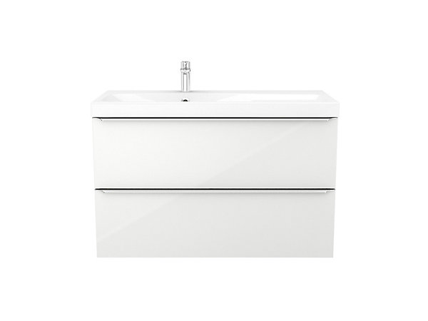 Meuble vasque suspendu blanc brillant l.100 cm Imandra   plan vasque blanc résine Mila, GoodHome