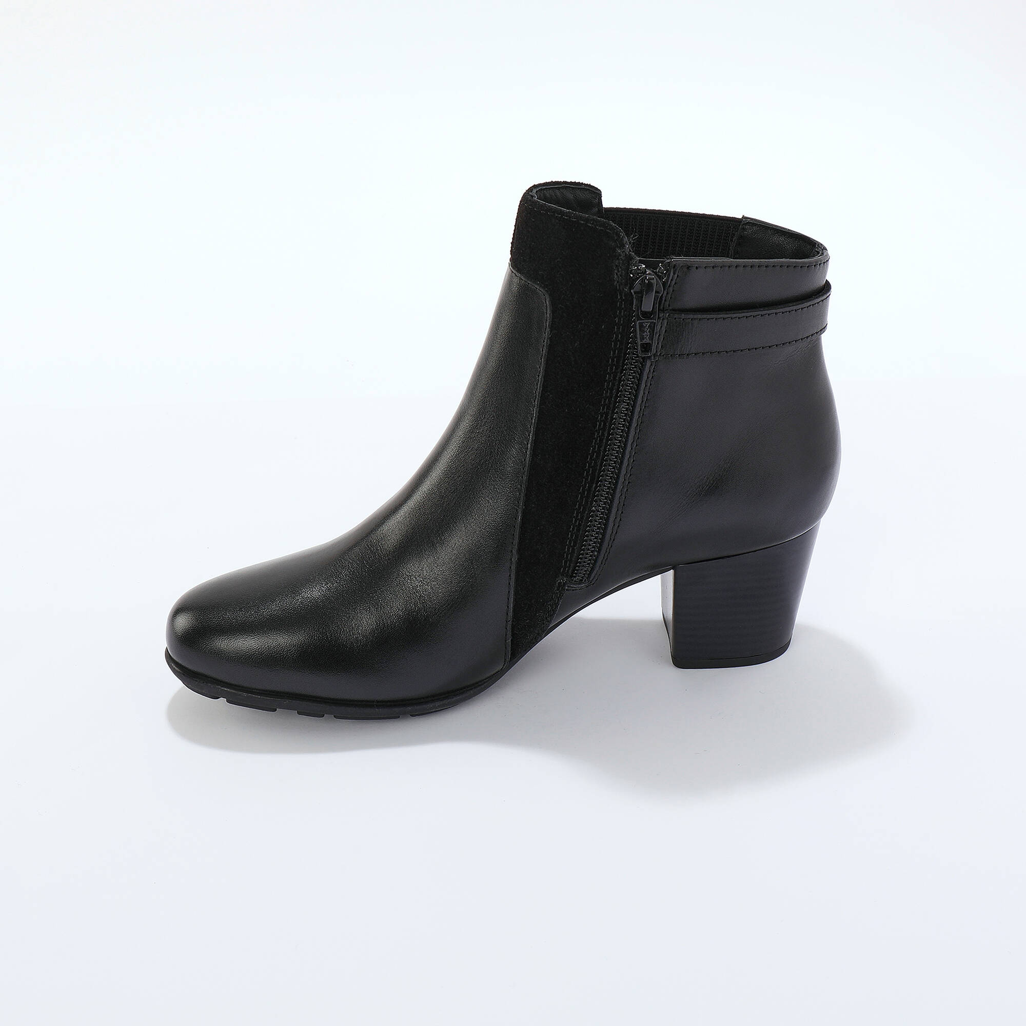 Boots en cuir bi-matière élastiquées à boucle et à talon