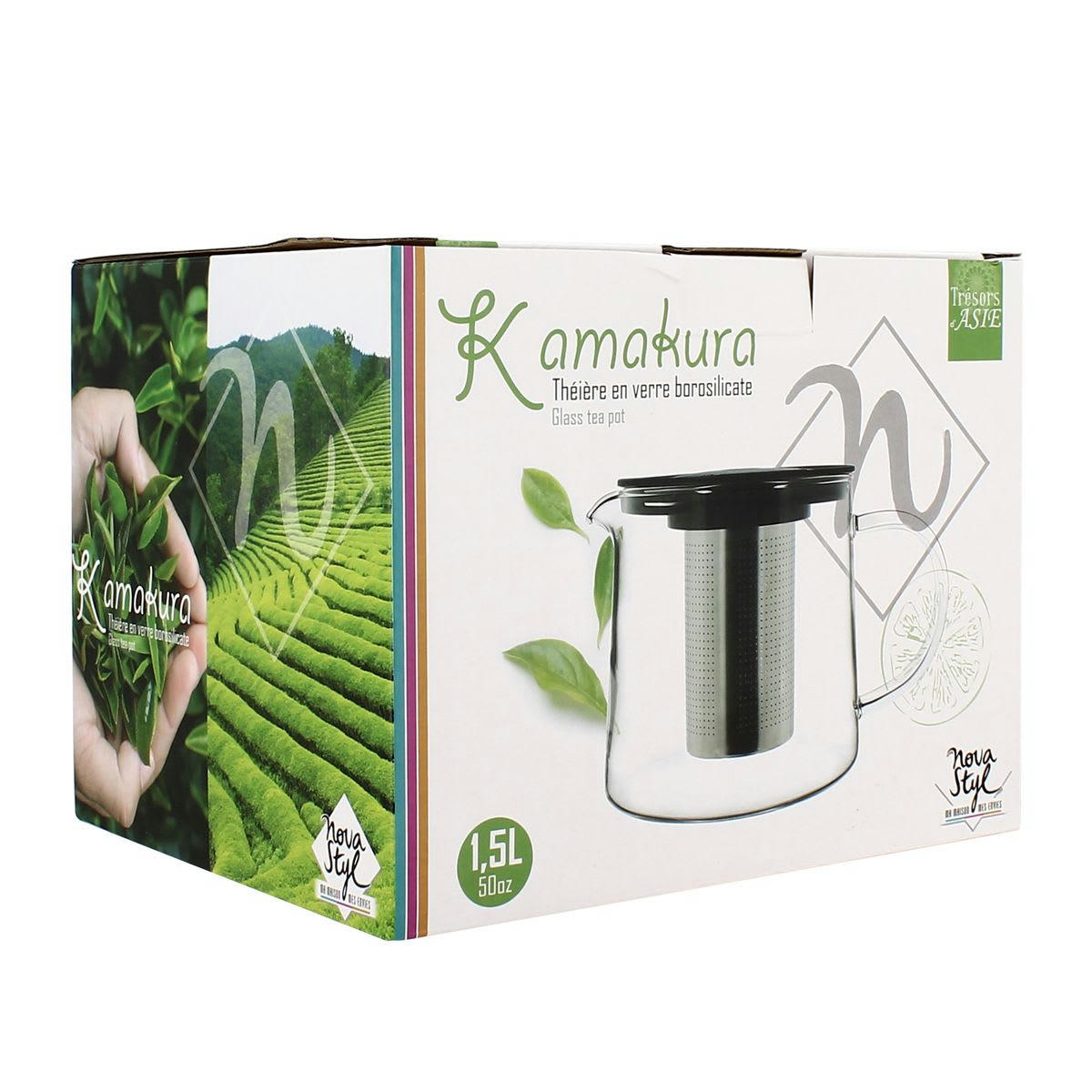 KAMAKURA - Théière 1,5L en verre avec infuseur en acier inoxydable