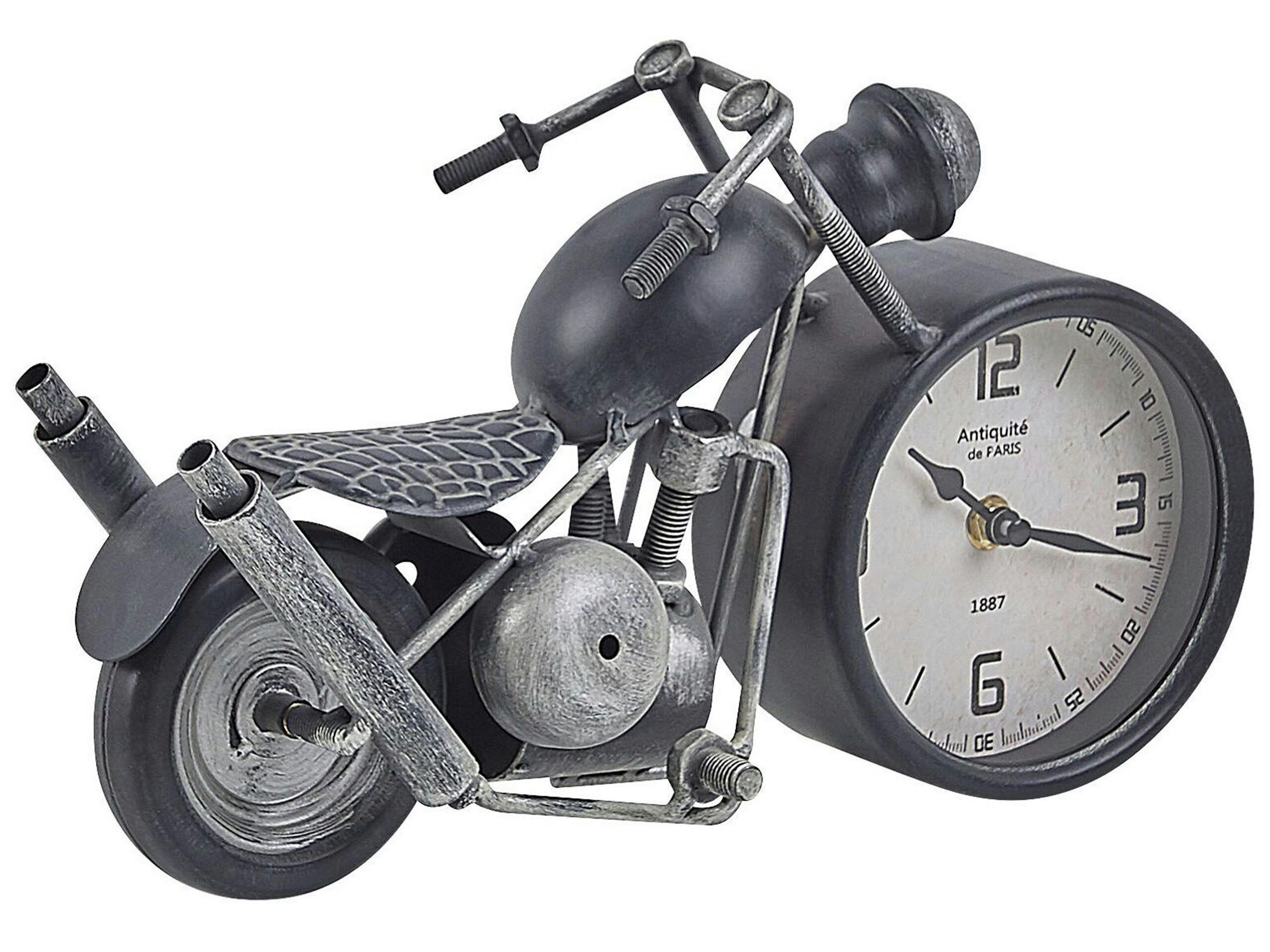 BERNO - Horloge de table moto noire et argentée 19 cm