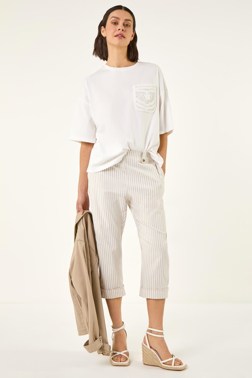 Roman Stripe Rolled Cuff Trouser