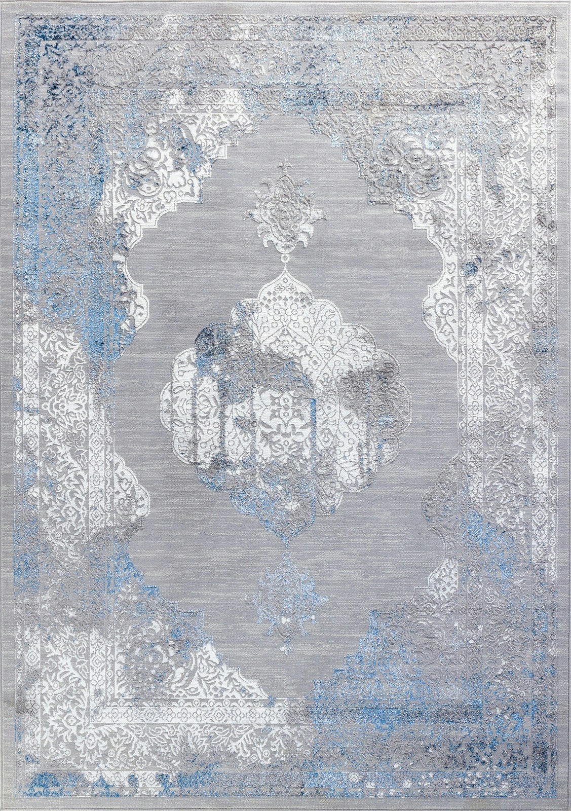 AZRA - Tapis Vintage Oriental Ivoire/Bleu/Gris 200x275