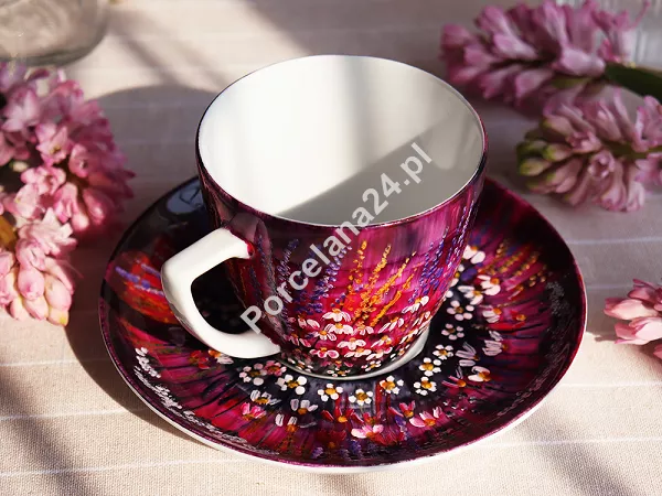 Filiżanka ze spodkiem 0,35 L / 17 cm ręcznie malowana - Łąka fioletowa (10) DA.FS35-10