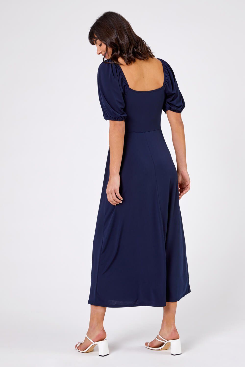 Roman Ruched Jersey Tie Detail Midi Dress