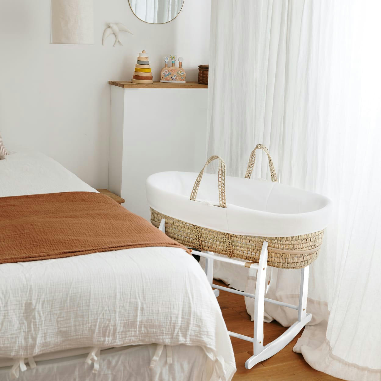 - Couffin avec Support Blanc & Habillage Nuage en Coton Bio