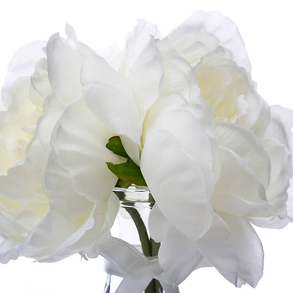 Composition de 3 pivoines articielles - vase en verre - H35 cm - Atmosphera