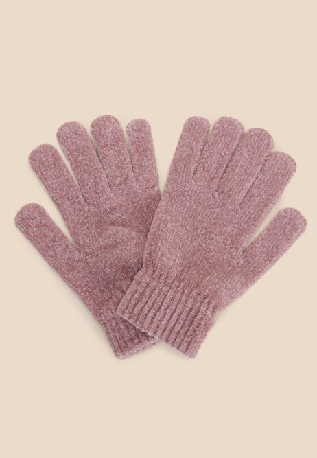 Womens Pink Chenille Gloves