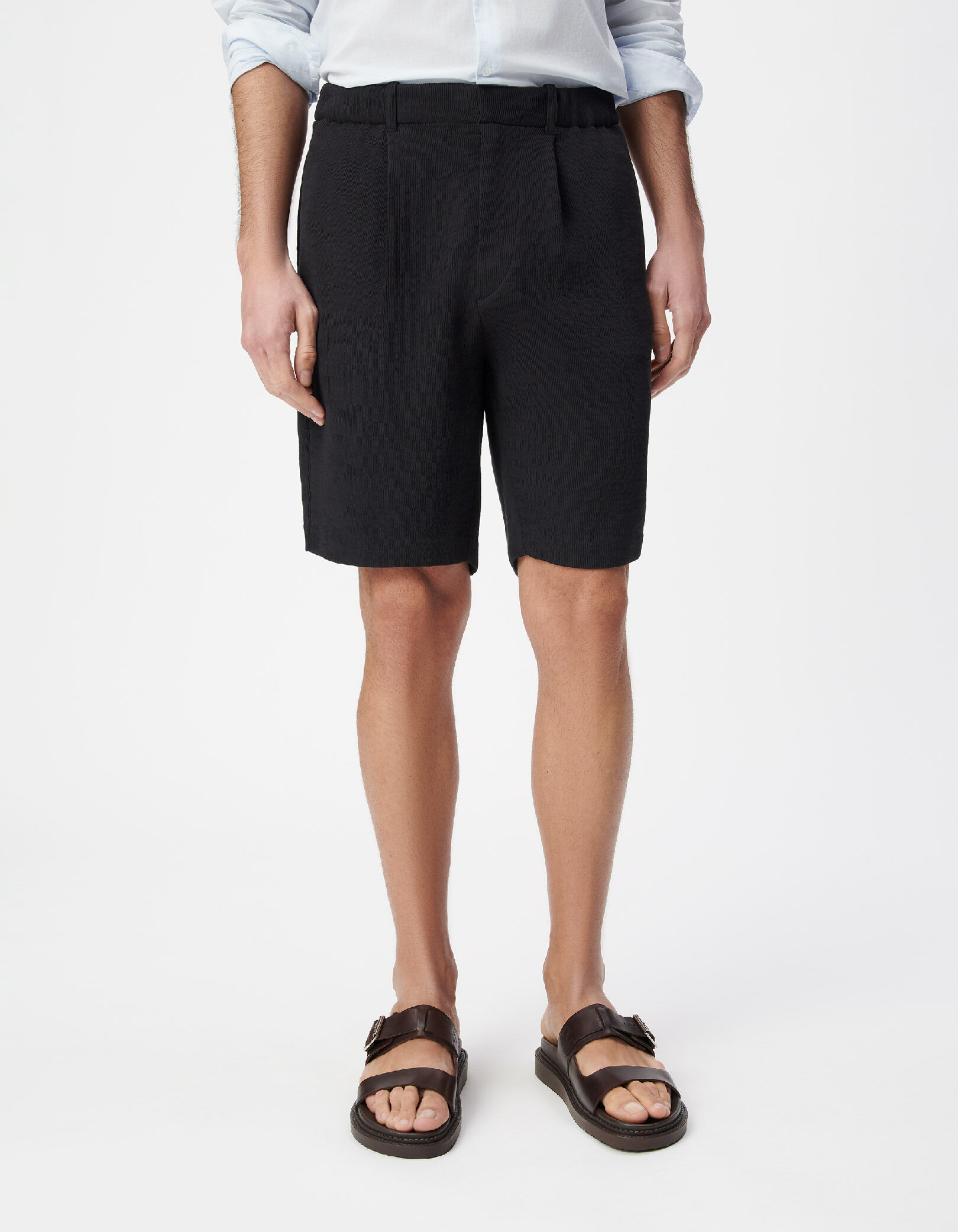 Bermuda noir tissu plissé Homme