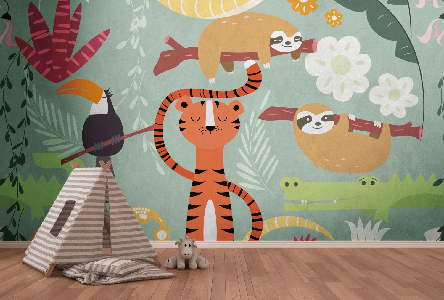 One Wall one Role fotobehang dieren meerkleurig, oranje, groen, geel en rood - 371 x 280 cm - AS-383031