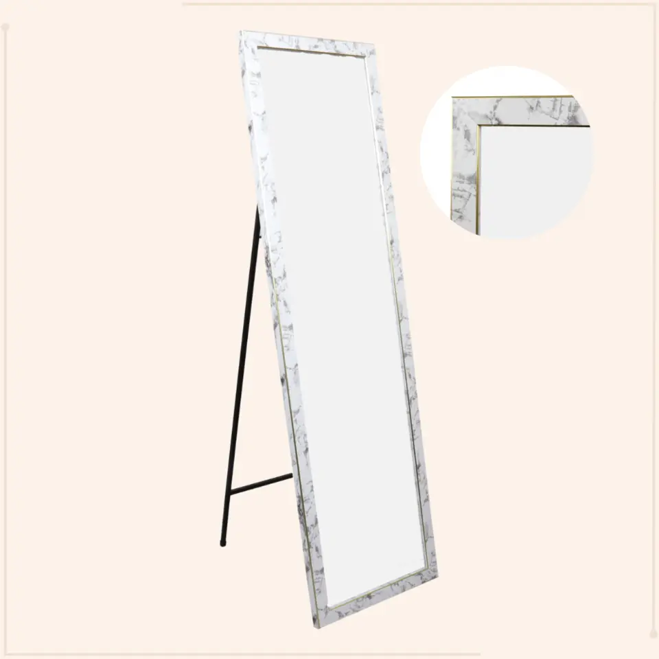 MISOU Passpiegel Wit Marmerlook Staande Spiegel 44x126cm Kinderkamer