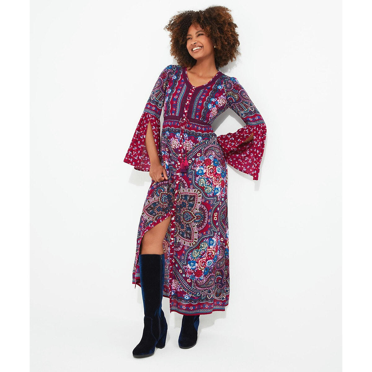 Robe longue bohème col rond