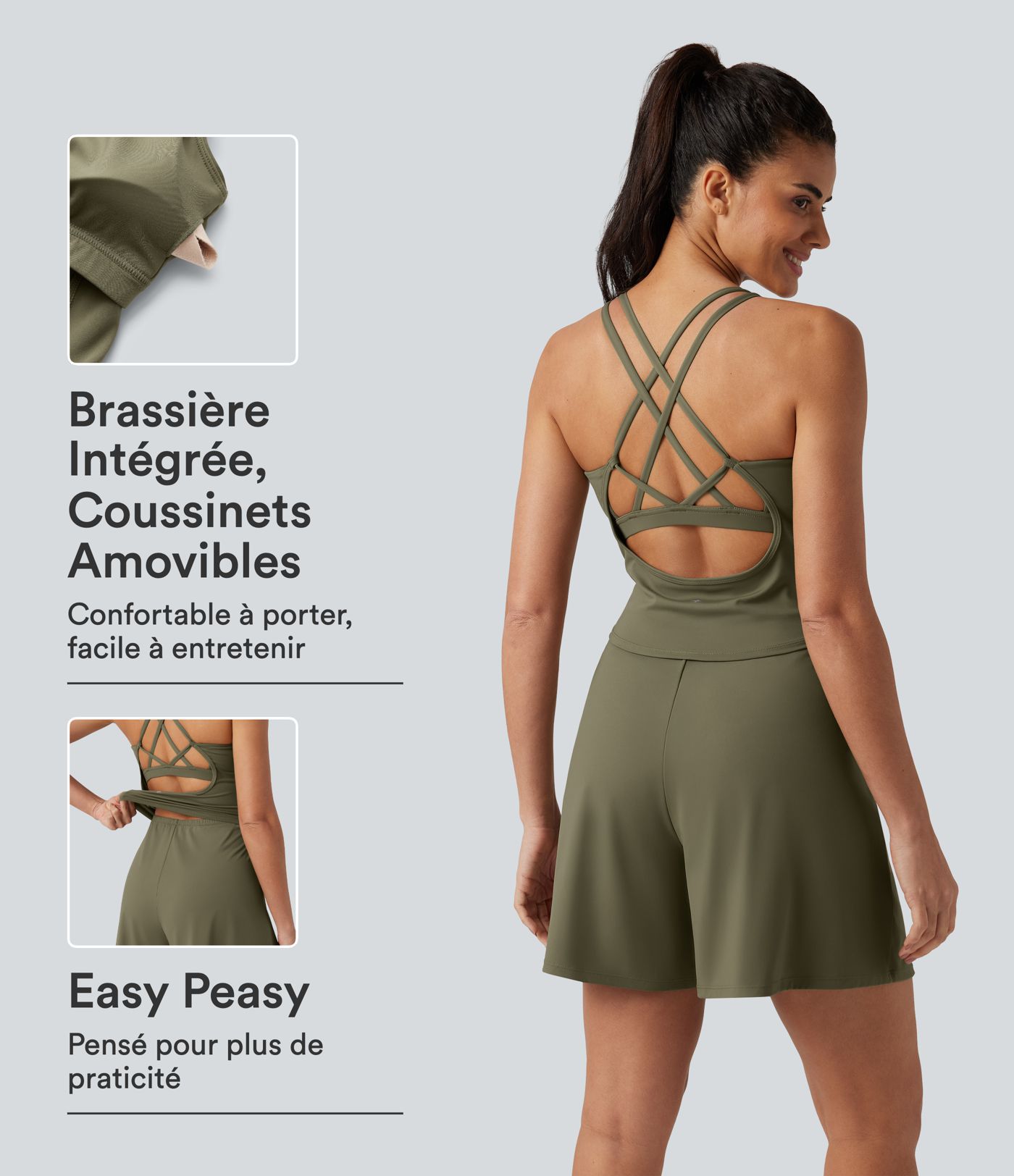 Combishort de sport SoftlyZero™ Airy à encolure U, toucher frais, coussinets amovibles, poches et accès facile Easy Peasy