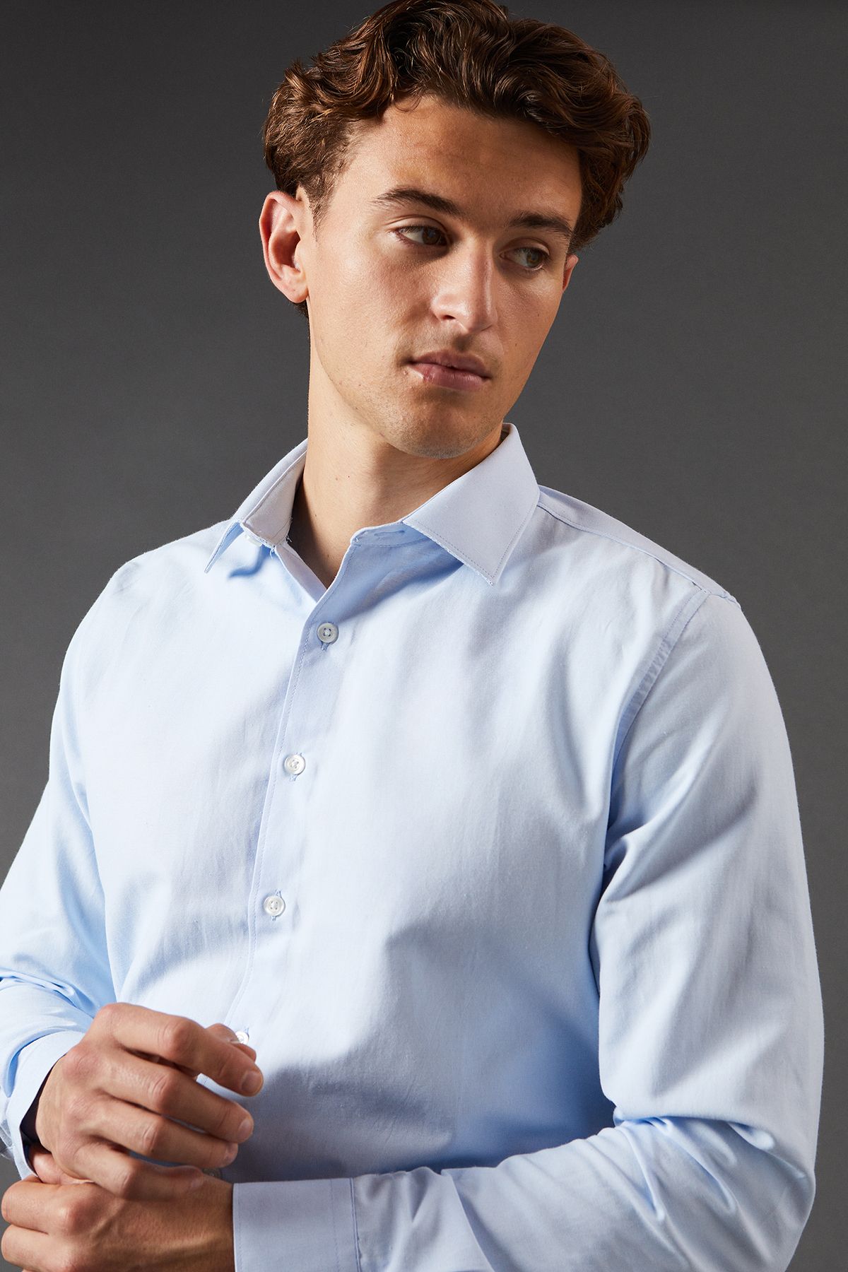 Burton Light Blue Easy Iron Oxford Slim Fit Long Sleeve Shirt