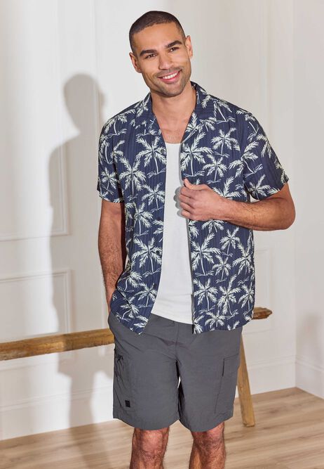 Mens Navy Textured Palm Tree Shirt
