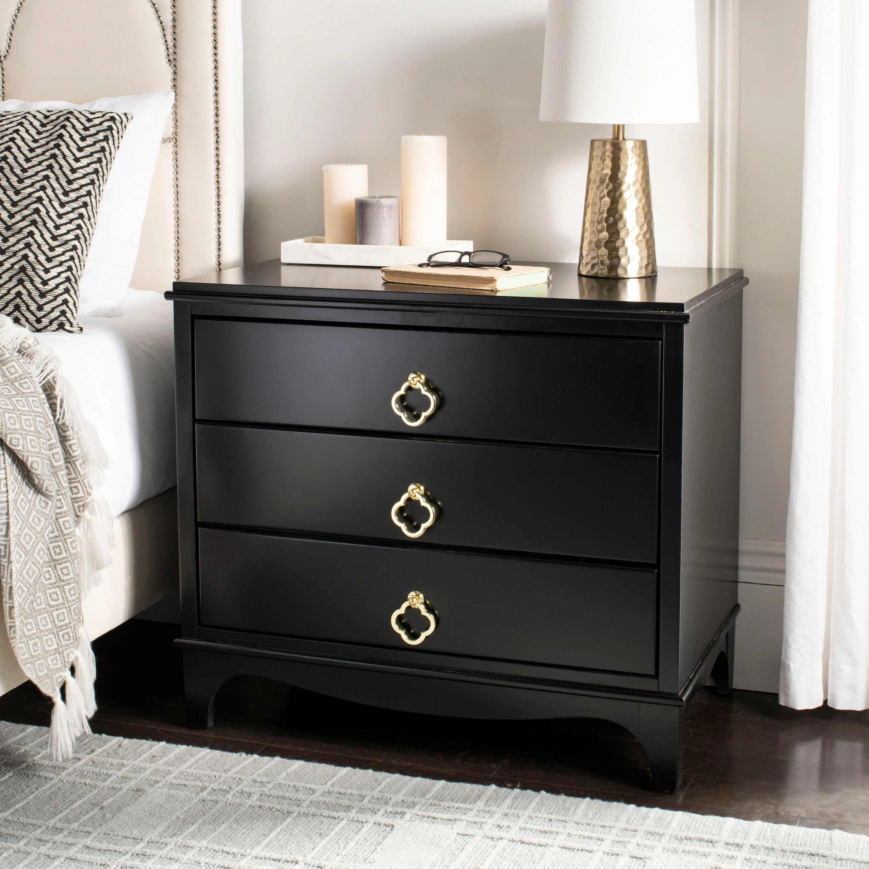 SAFAVIEH Karyn Nightstand - Black / Brass