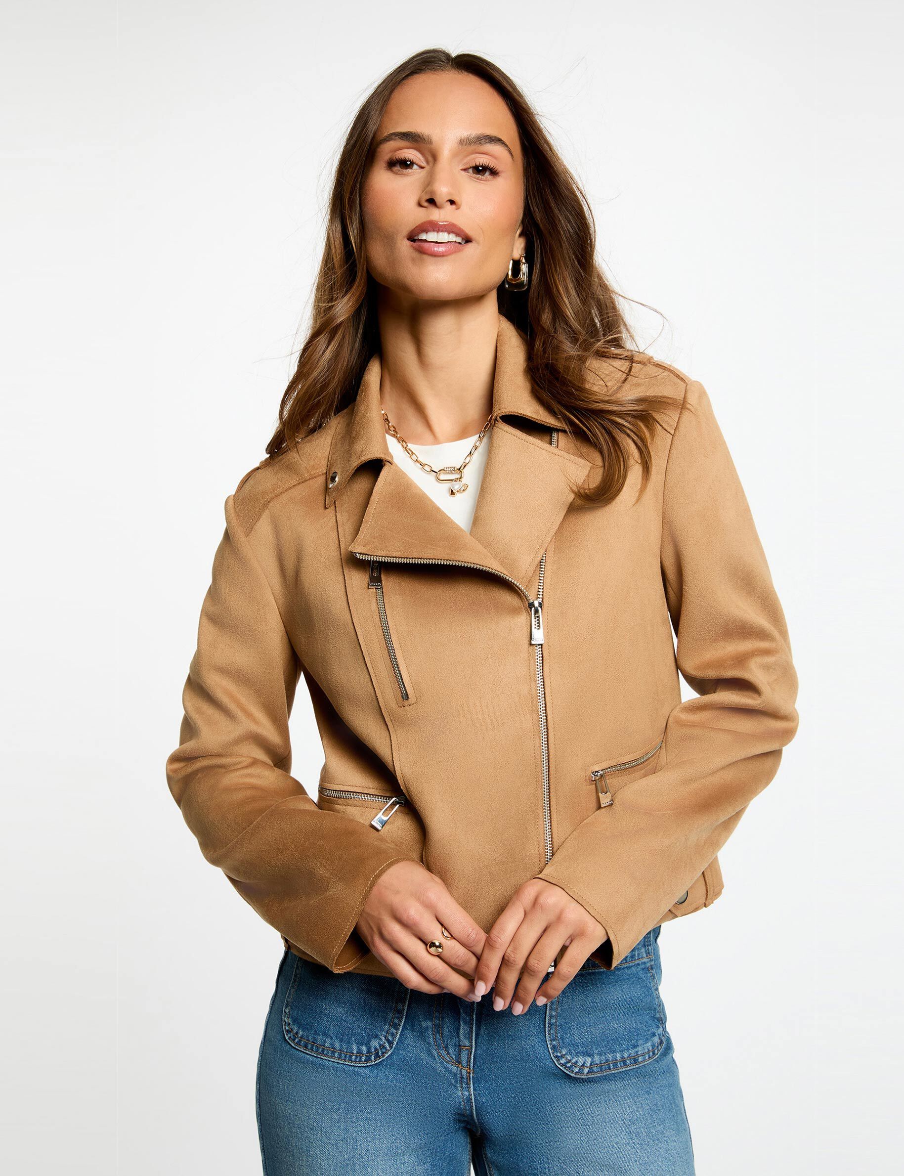 Short Suede Jacket Cognac Brown Women