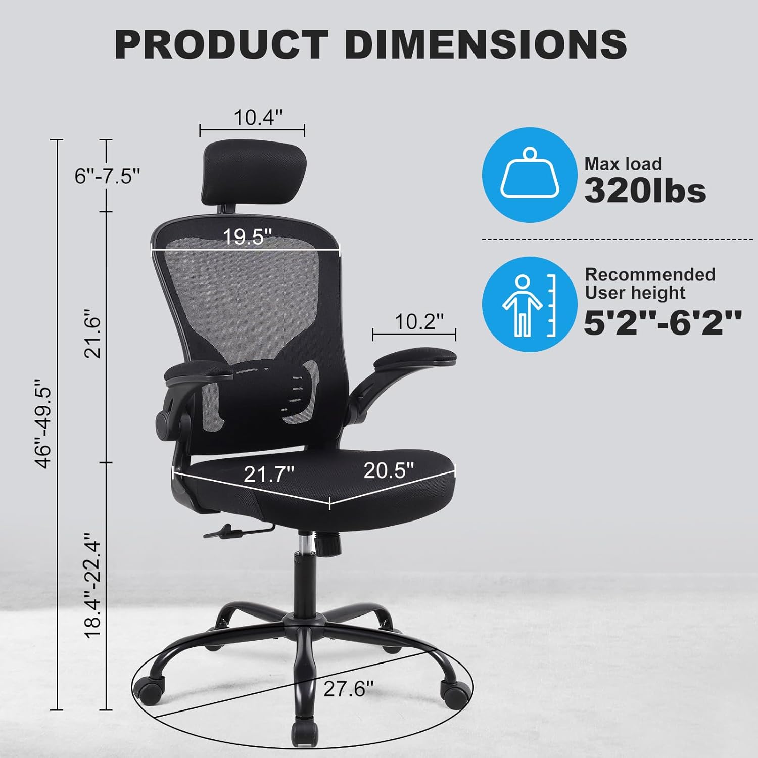 8 Pack Ergonomic Office Chair with 3D Adjustable Headrest, Mesh Home Office Desk Chairs with Lumbar Support & Flip-Up Armrests for Office, Home and Conference Room(8 Pack)
