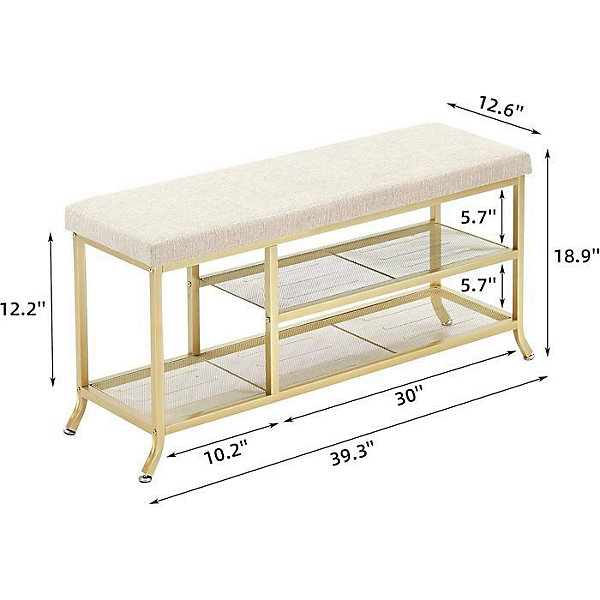 Banc d'entrée - PROMIRACAL - Meuble à chaussures - 3 niveaux - Siège rembourré - Métal doré
