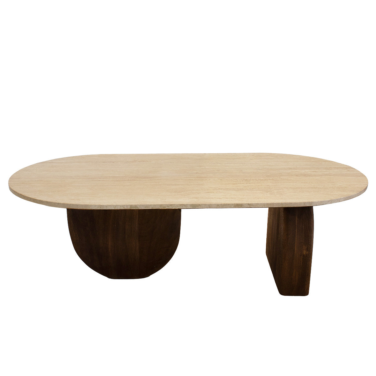 Giga Meubel Salontafel Wessel Ovaal - Travertin/Hout - Bruin - 120x65x38cm