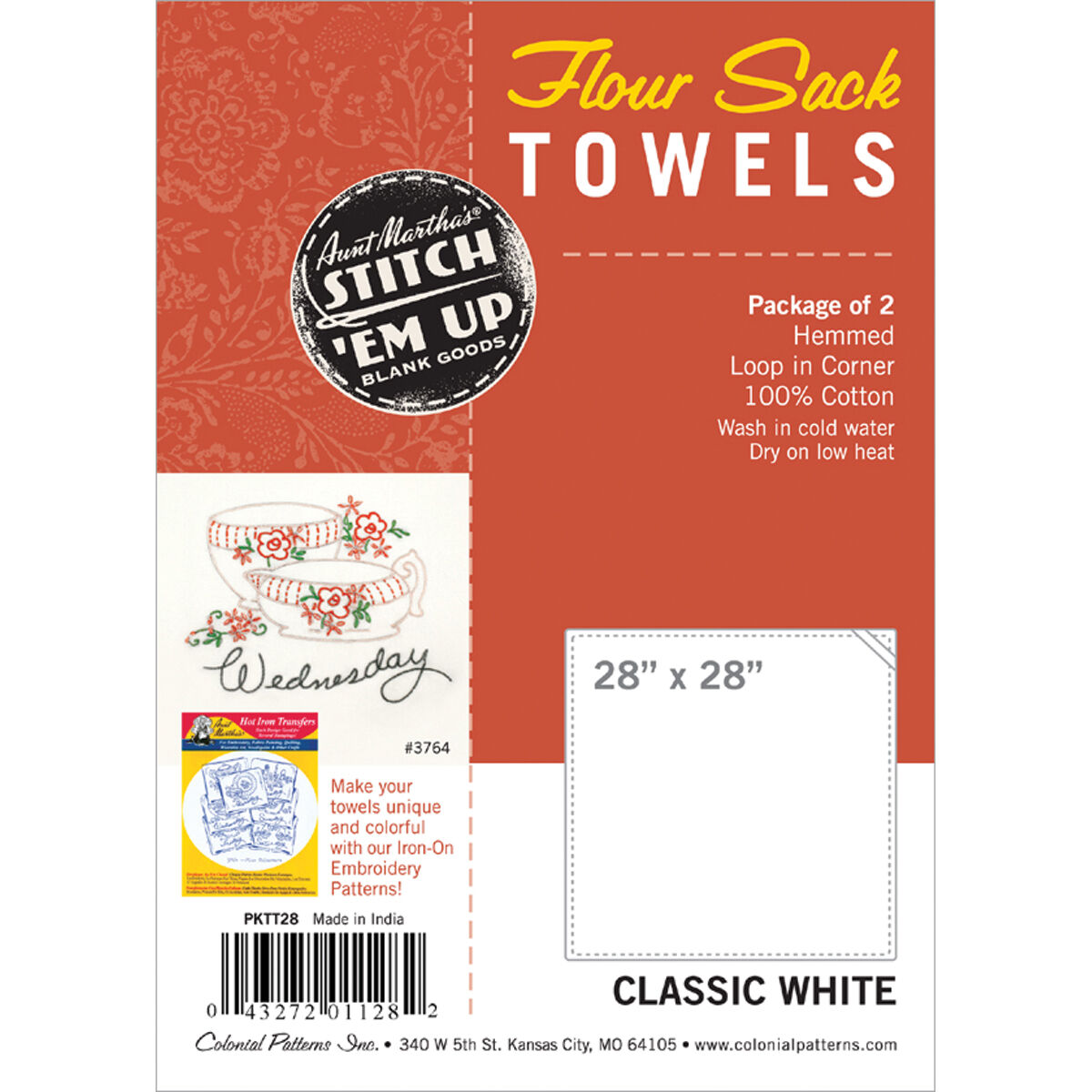 Stitch 'Em Up 28 x 28 Flour Sack Towel Embroidery Fabric 2pk