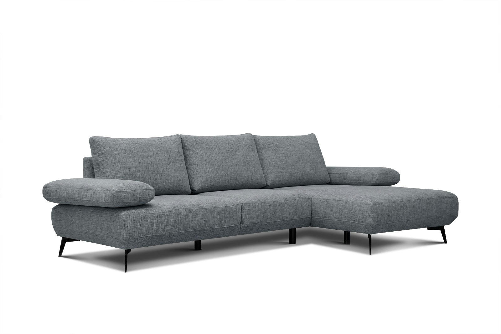 MELLO - Canapé d'angle droit 4 places tissu gris bleu