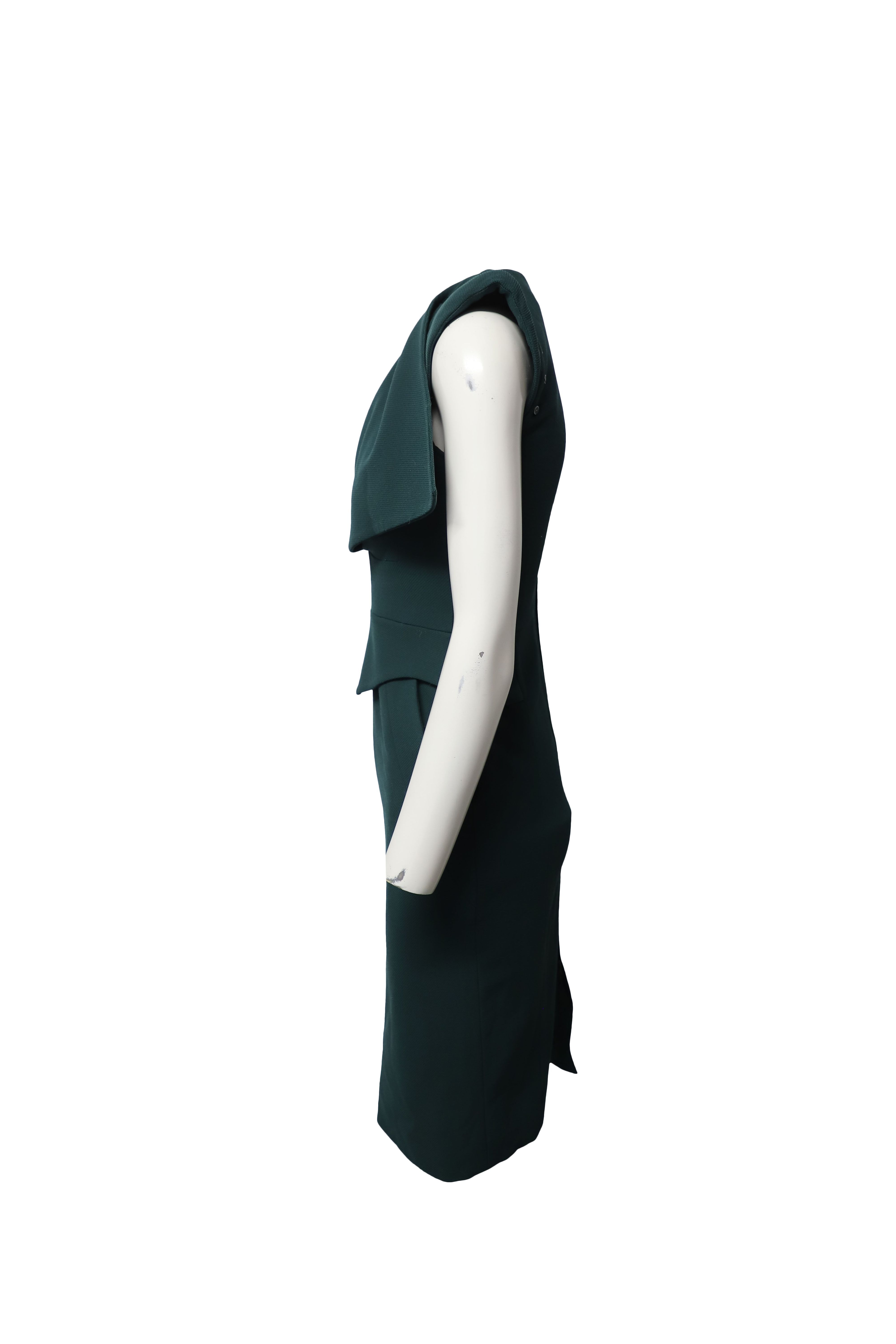Antonio Berardi Preloved Peplum Midi Dress in Green Virgin Wool