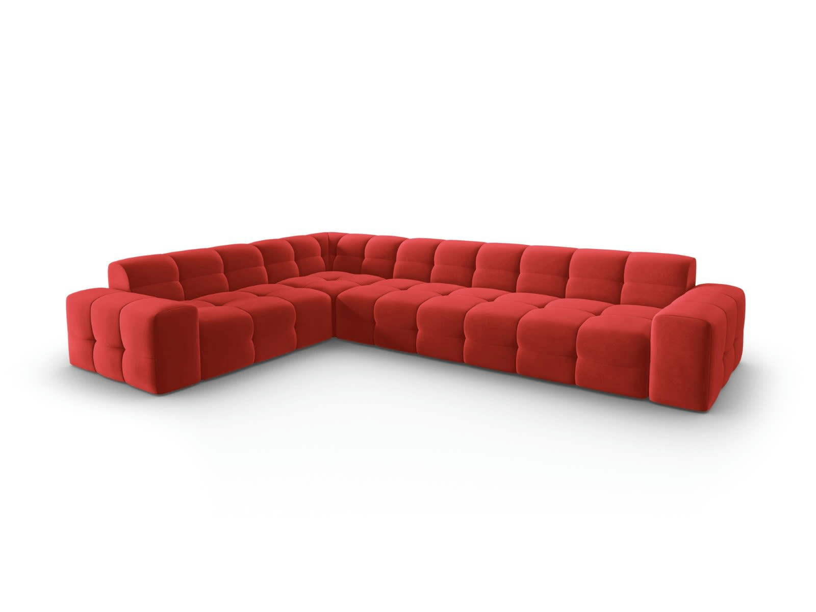 KENDAL - Canapé d'angle gauche 6 places en tissu velours rouge