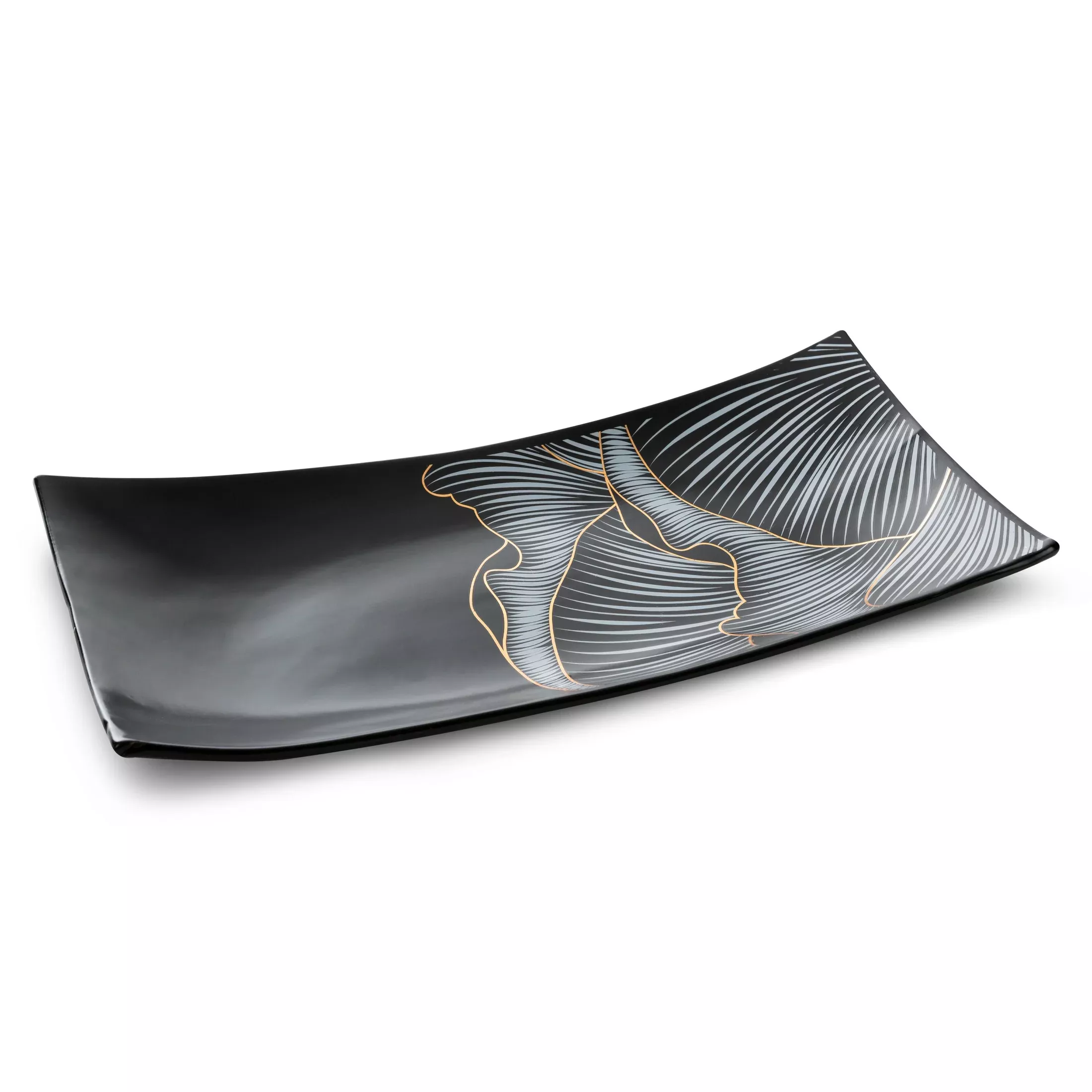 Patera dekoracyjna czarno-złota z motywem kwiatu peoni 41x21x9 cm PEONIA LIMITED COLLECTION