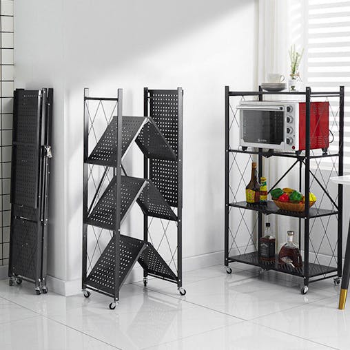 SOGA 2X 4 Tier Steel Foldable Kitchen Cart Multi-Functional Shelves with Wheels