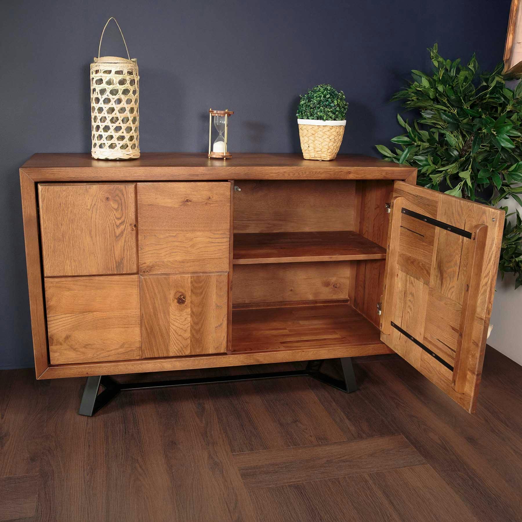 Petit buffet bois motif damier 120 cm OKA