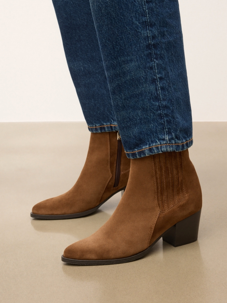 Brown women's suede cowboy boots