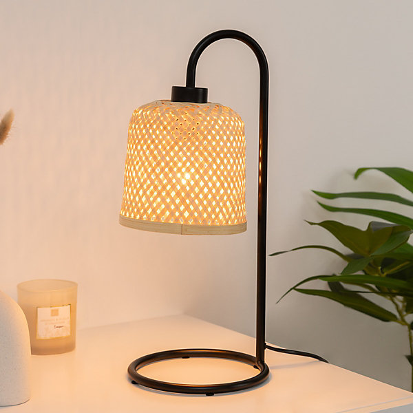 Lampe droit Ali - métal et bambou - noir - H43 - 5 cm - Atmosphera