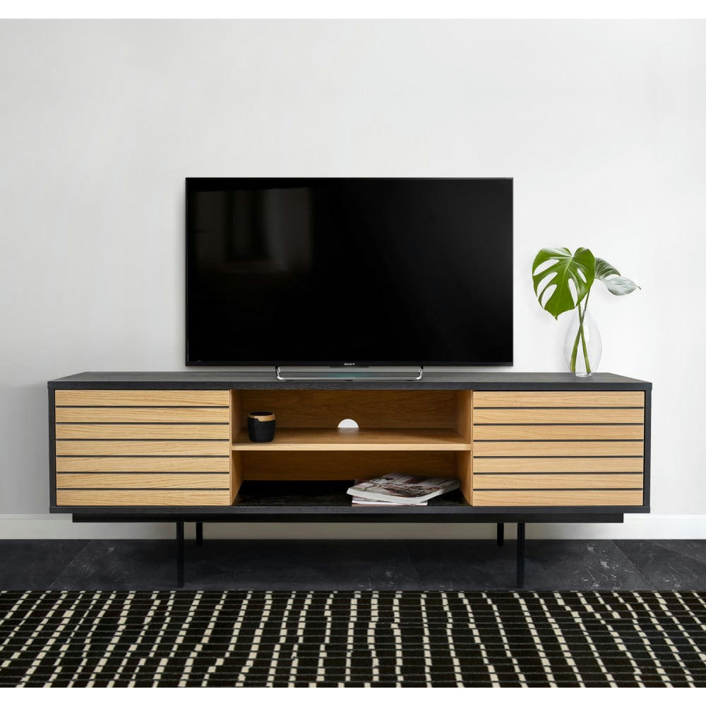 STRIPE - Meuble TV design en bois et métal noir