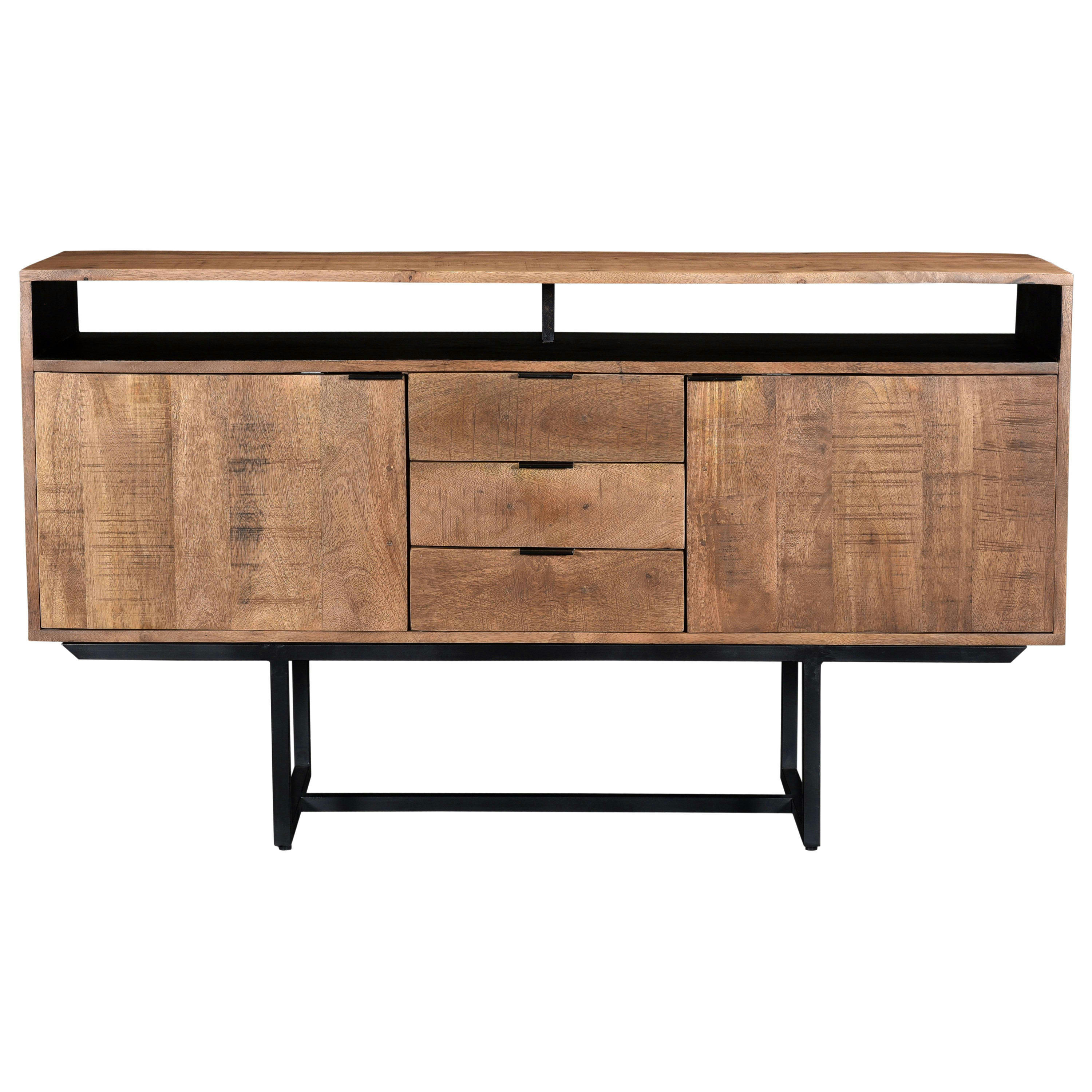 BILBAO - BILBAO-Buffet 2 portes 3 tiroirs en bois de Manguier massif et métal