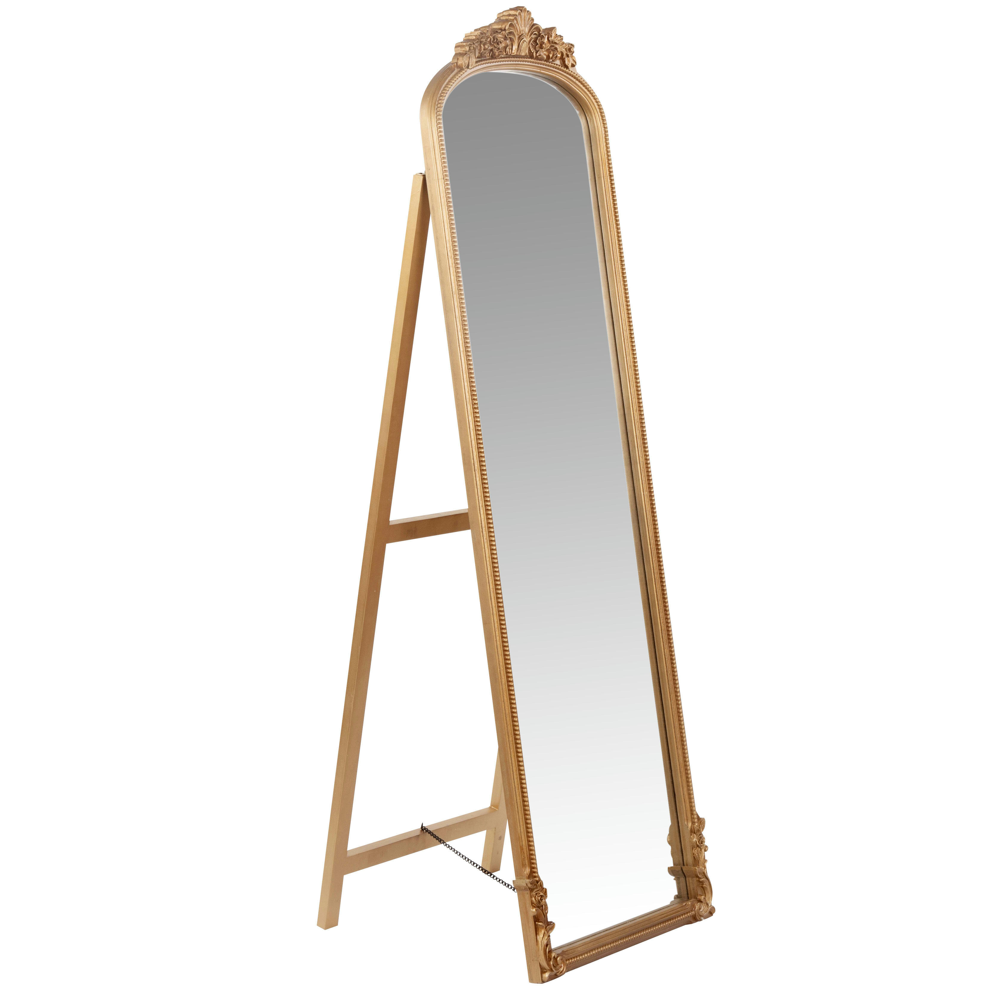 ELISABETH - Miroir rectangulaire sur pied à moulures dorées 43x140