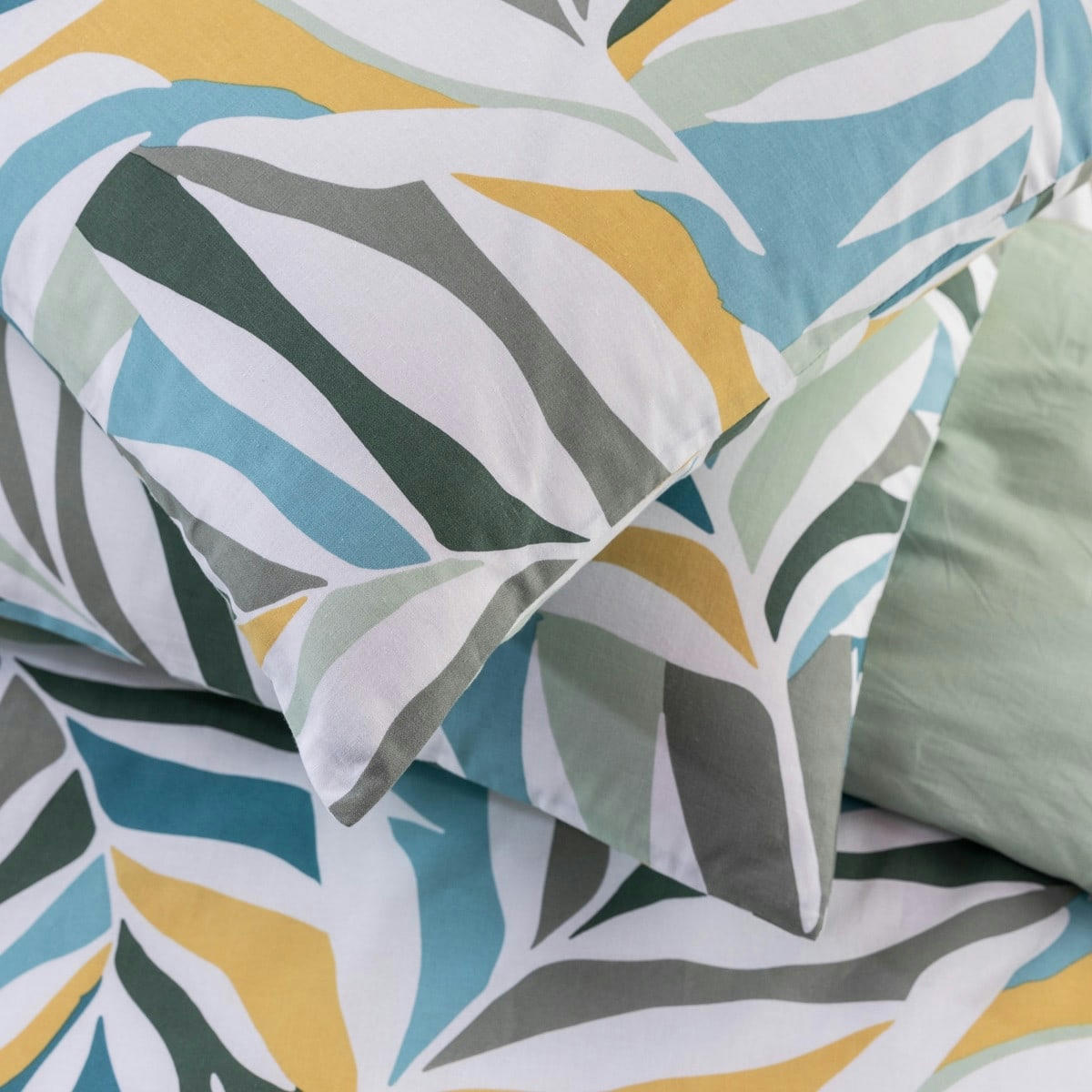 LEONCE - Parure de lit 2 personnes coton  imprimé vert 260x240cm