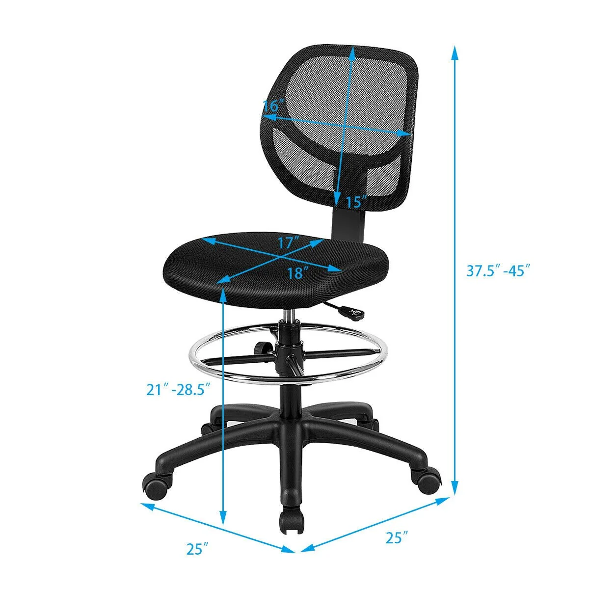 Gymax Mesh Drafting Chair Mid Back Office Chair Adjustable Height