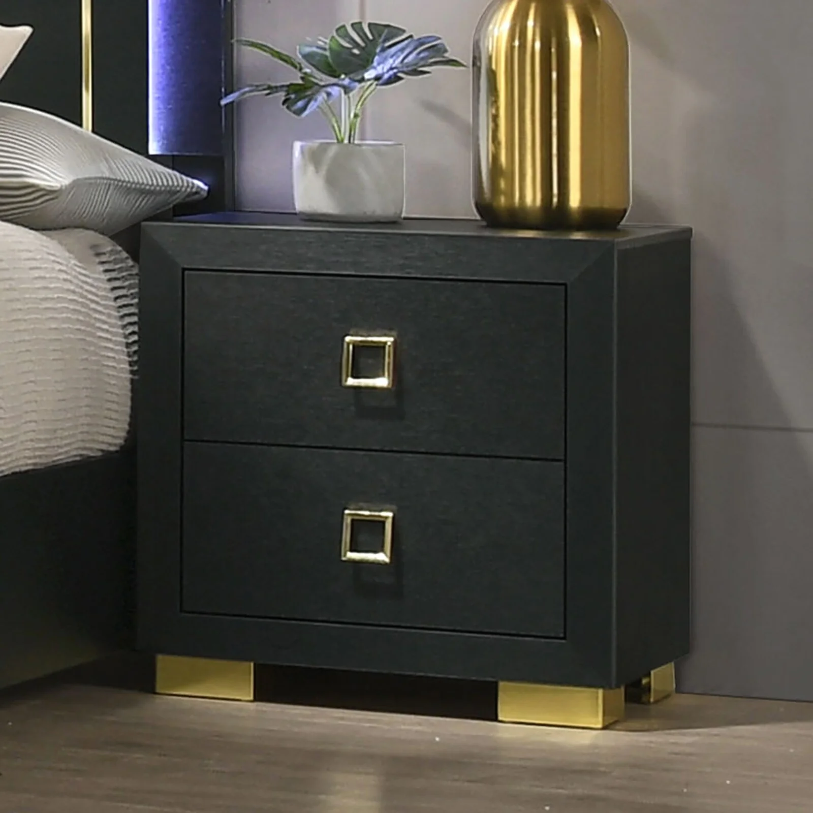 Chic Nightstand with Stylish Pulls and Advanced Construction for Bedroom Enhancement