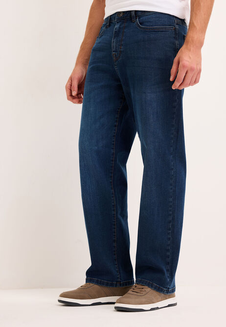 Mens Blue Relaxed Straight Leg Jeans