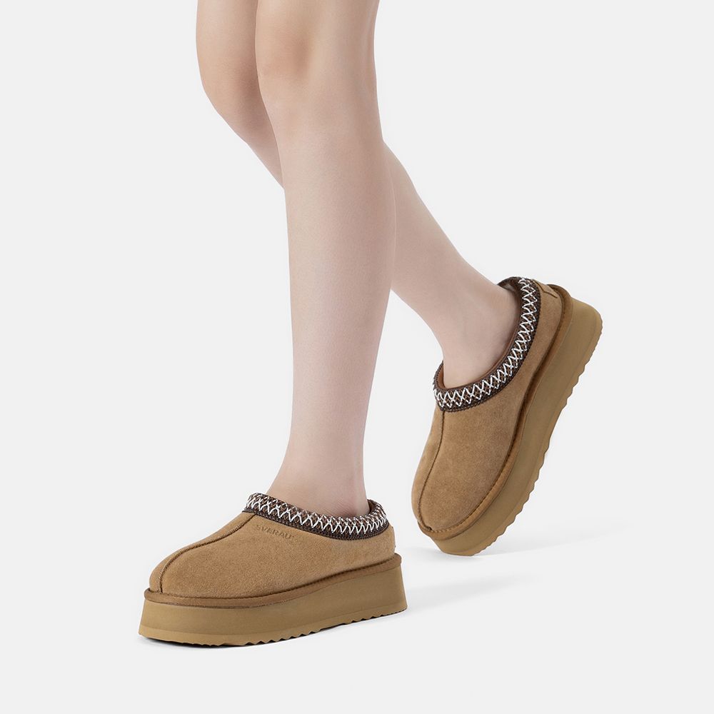 EverAu Australia Real Sheepskin Wonga Leather Platform Slippers with EVA Sole