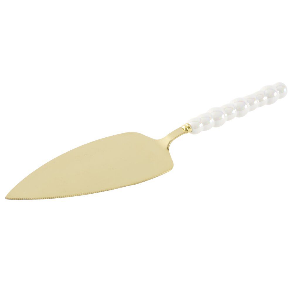 Pelle à tarte inox et plastique doré manche perles L25X6XH3 cm