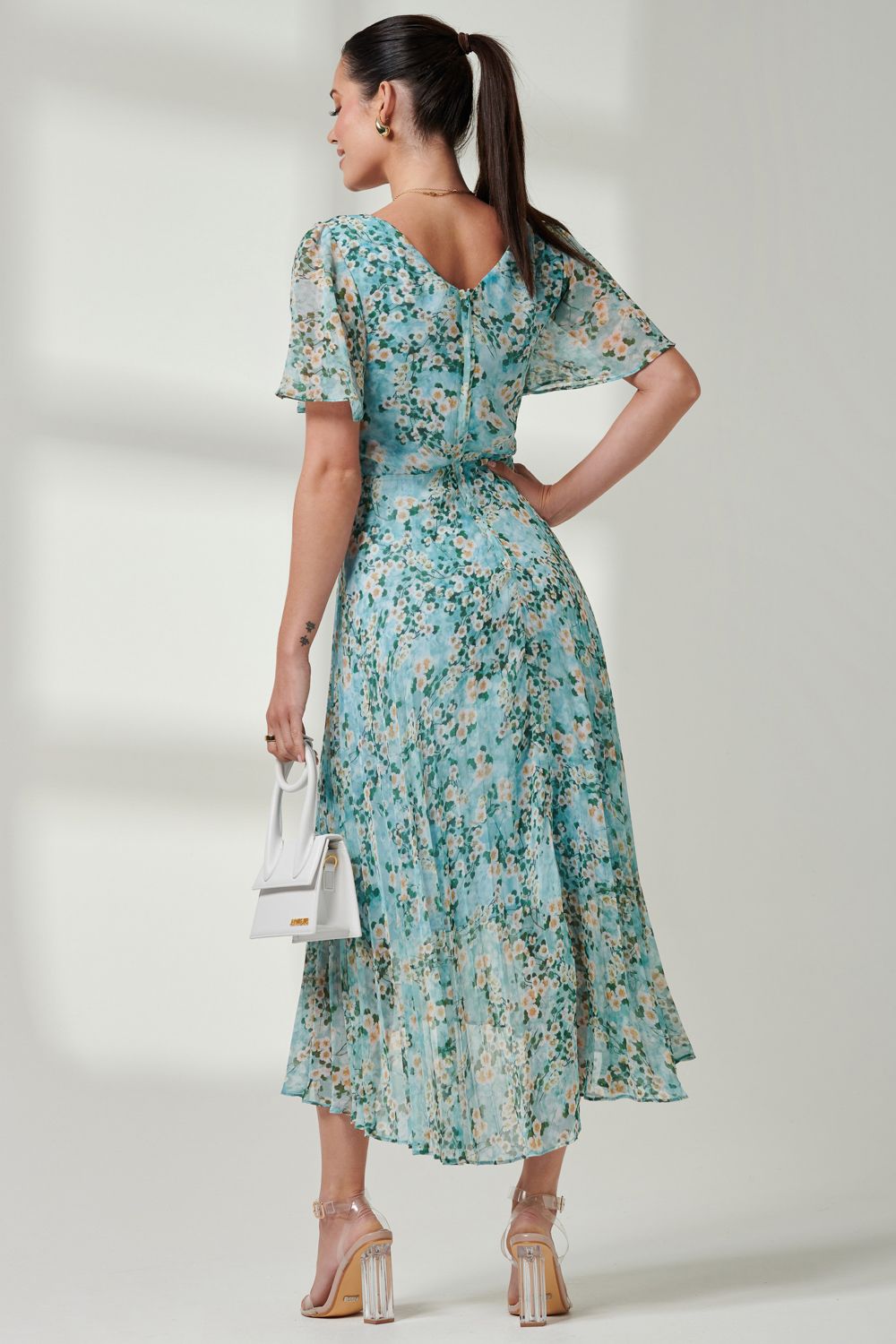 Jolie Moi Pleated Dip Hem Chiffon Midaxi Dress