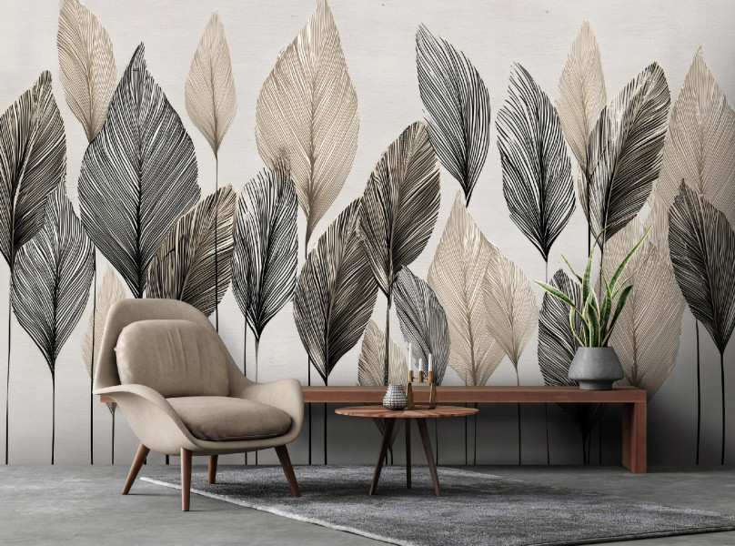 Fototapeta Liście Abstrakcja Beż Boho Na Ścianę Sypialnia Salon 250X175