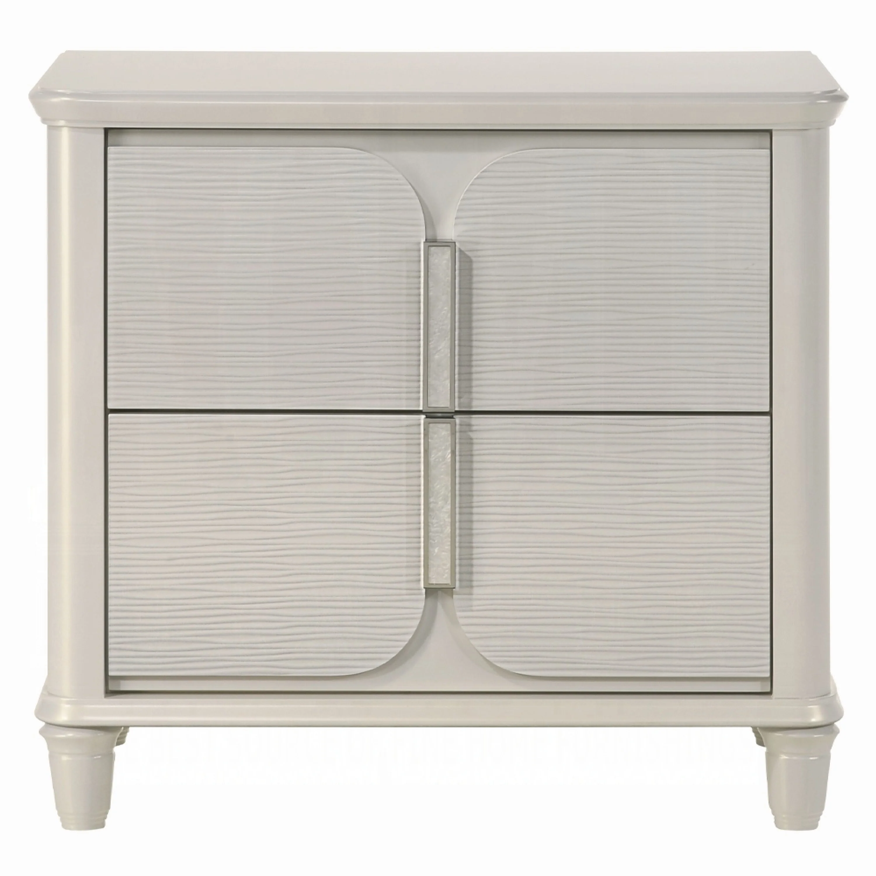 Veda Nightstand, Elegant Pearl White Wood, 2 Modern Drawers, 30 Inch