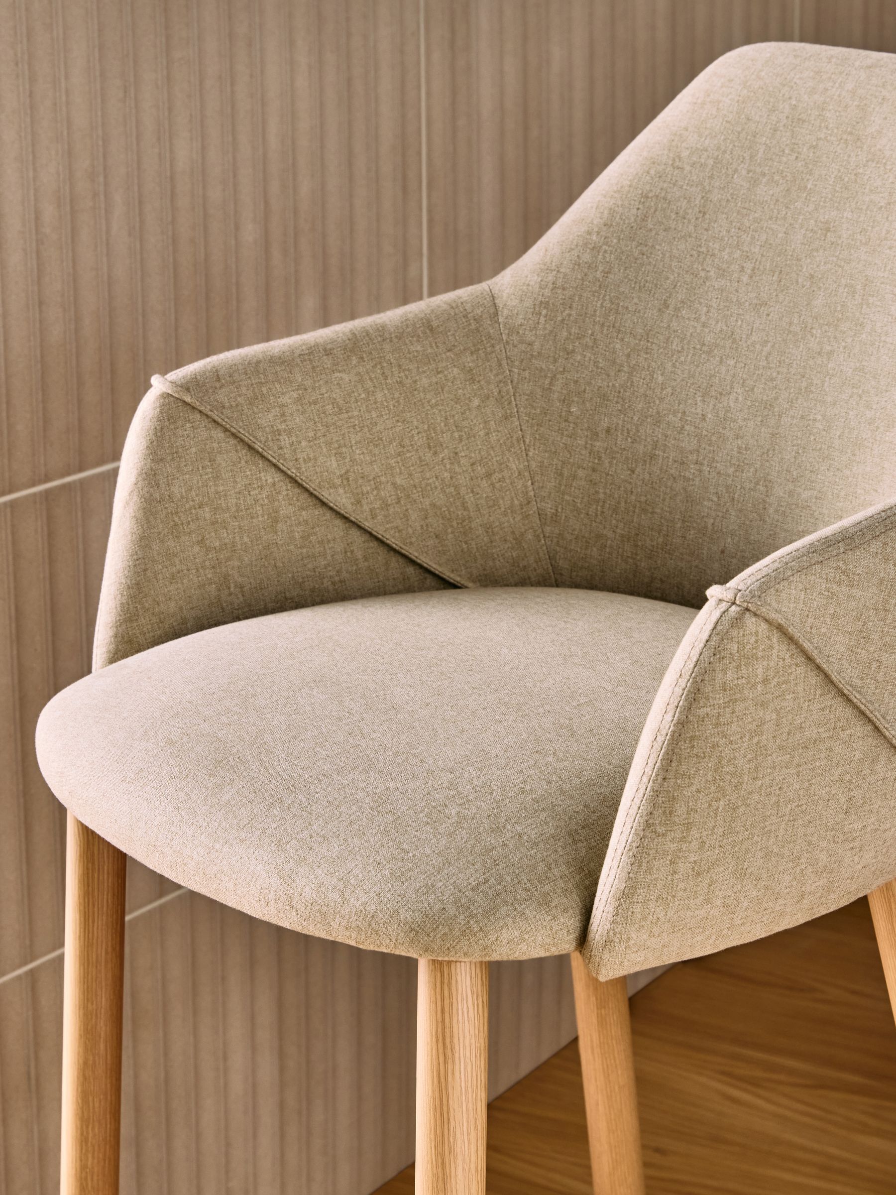 Lule Bar Stool in Ecru Marl and Oak Effect Legs