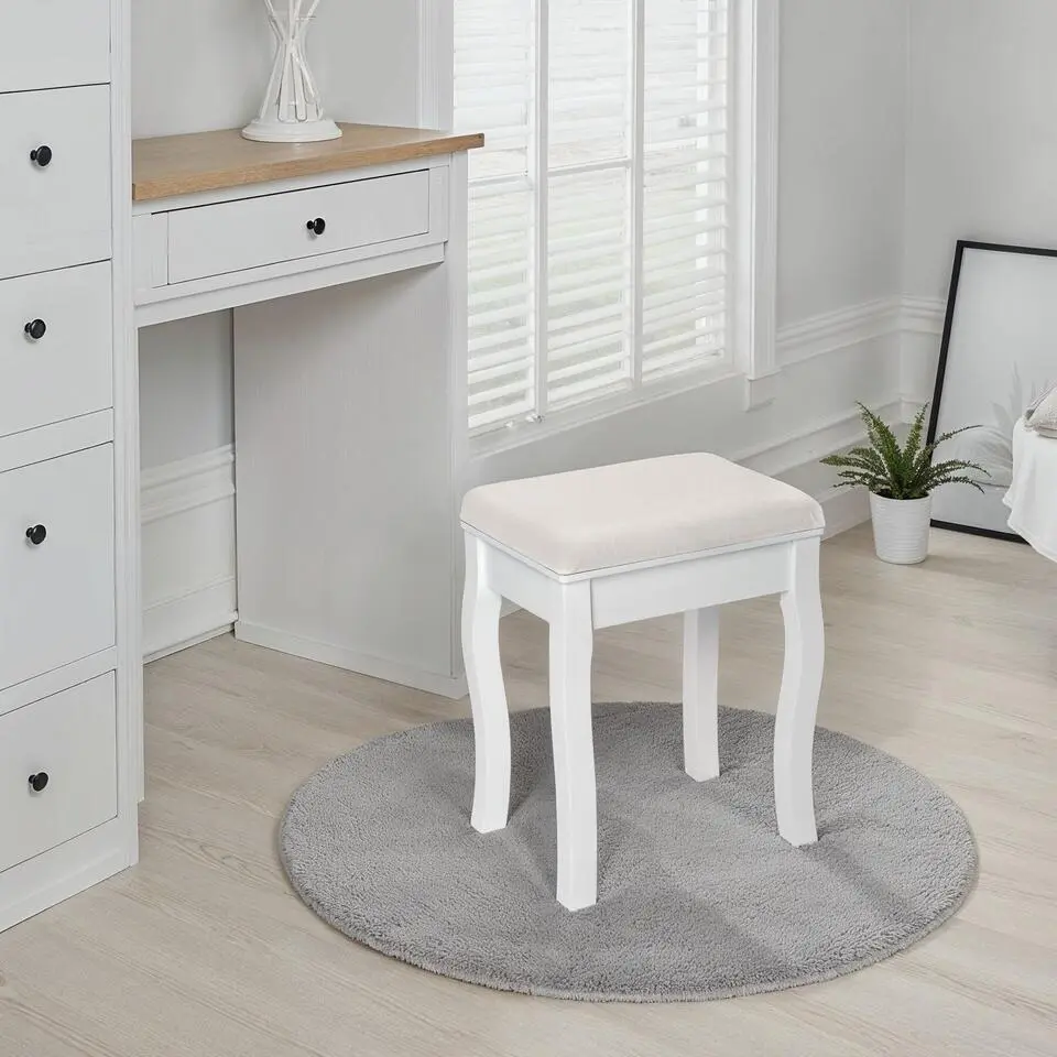 tectake Hocker voor makeup-tafel rozenpatroon, Wit