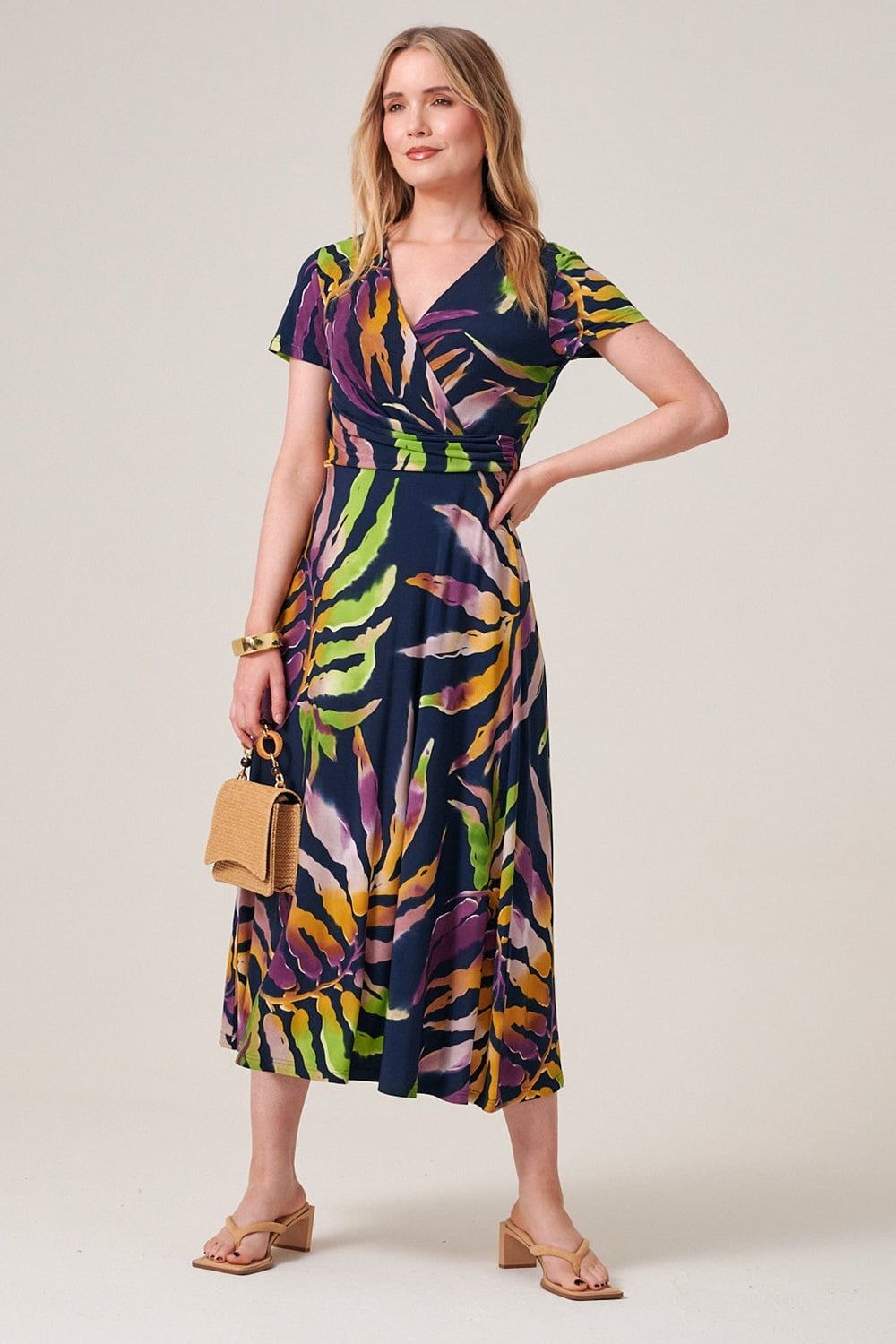 Klass. Printed Short Sleeve Midi Dress