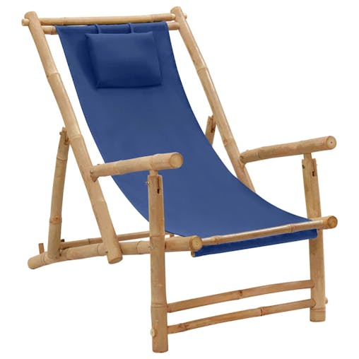 NNEVL Deck Chair Bamboo and Canvas Navy Blue